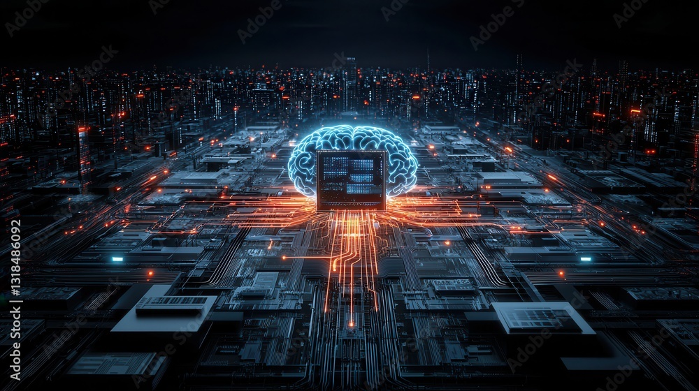 Poster advanced digital cognition concept showcasing a futuristic intelligence interface with complex data 