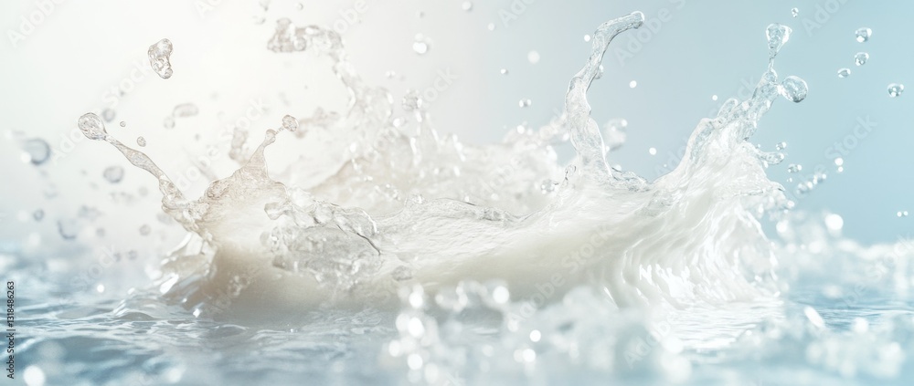 Poster powerful waves create a dramatic splash against a soft backdrop of foam and mist in a serene coastal
