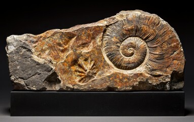 Fossilized ammonite embedded in ancient sedimentary rock