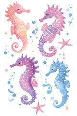 Dreamy Pastel Seahorses and Starfish - Playful Fantasy Aquatic for Sticker Set Design