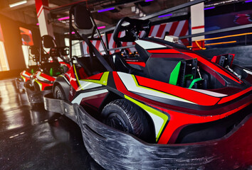 New electric go karts in the modern indoor racing track
