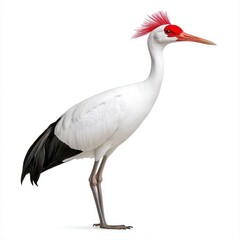 Fototapeta premium Majestic white crane with a stunning red head displaying graceful beauty against an isolated white background