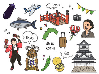高知の手描きイラストセット