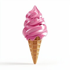 Bright pink color cone ice cream isolated on a white background