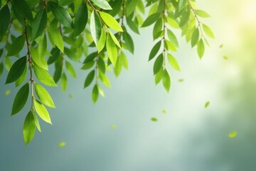 Obraz premium Isolated willow branches against grey background, background, foliage