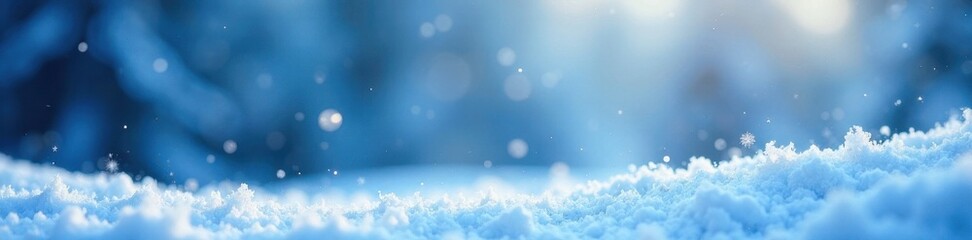 Naklejka premium Ethereal winter landscape with swirling snowflakes and soft blue hues, serene,