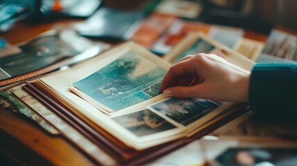 Hand turning old photo album