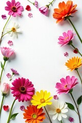 Floral arrangement with mixed flowers on white background, garden fresh, petals