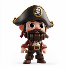 Tiny pirate captain with a hat, isolated on clear white background