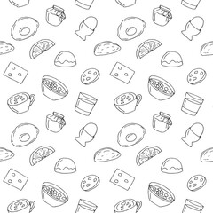 Continental breakfast seamless pattern, hand drawing, vector illustration