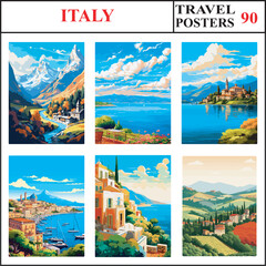 Italy Aosta Valley Lake Bracciano Lake Orta Travel Poster Wall Art Print Collection Set Part 90