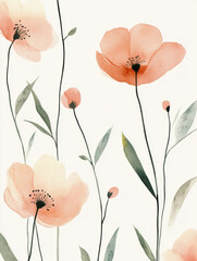 Simple abstract watercolor buttercups with minimal details soft pink petals on a light cream background
