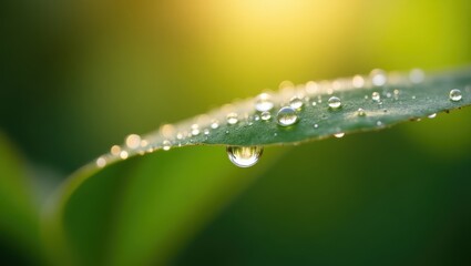 Crystal-Clear Dewdrops on a Green Leaf Reflecting the Beauty of Nature, Morning Freshness, and the Serenity of Water Droplets in a Peaceful Natural Environment
