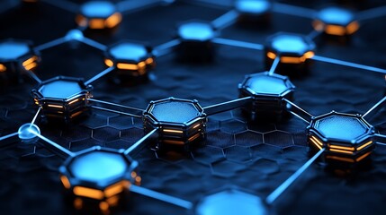 A futuristic digital backdrop featuring softly glowing hex grids fading into the horizon.