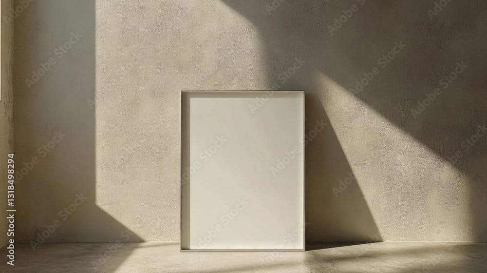 Poster an empty metallic frame, leaning against a muted background, its simple form standing out against a 