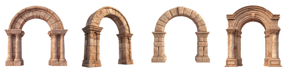 Obraz premium Elegant Stone Arched Architectural Details in Vintage Style Outdoor Backdrop Classic medieval or ancient castle palace or church facade with ornate columns