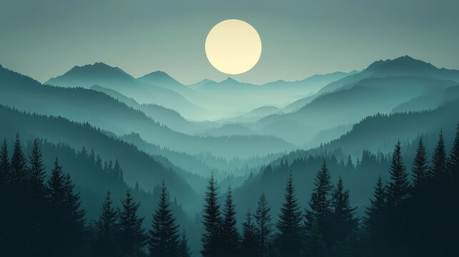 Minimalist valley landscape with smooth gradients, clean lines, and a balanced composition, offering a modern and aesthetic appeal