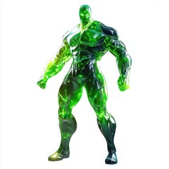 Toxic-themed Superhero with a green glow, isolated on clear white background