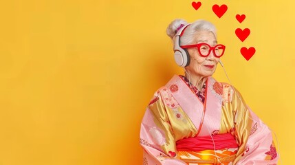 Fototapeta premium High Resolution Photo of an Elderly Japanese Woman in a Luxurious Kimono