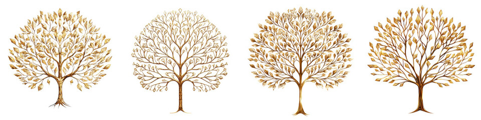 Naklejka premium Stunning of vibrant autumn trees in warm hues of gold orange and brown depicting the natural transition of the seasons