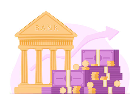 bank building with money and rising arrow clip art preview