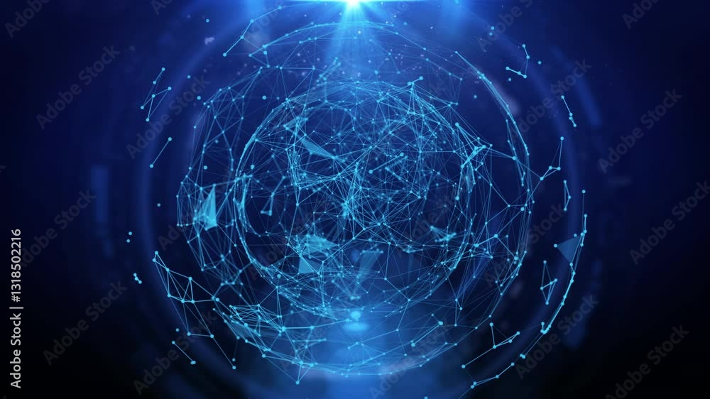 Poster abstract 3d glowing blue polygonal structure on blue background. geometric symbolizing futuristic te