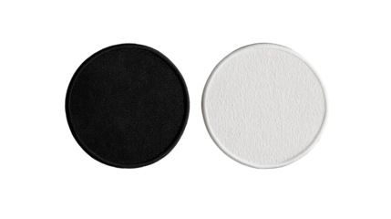 black and white round embroidered patch mockup isolated on white background