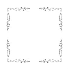 Elegant black and white ornamental frame with cereal spikelets, wheat ears, decorative border, corners for greeting cards, banners, business cards, invitations, menus. Isolated vector illustration.	
