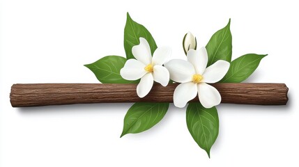 Graceful branch of a tree flourishing with white flowers set against a soft background of natural light