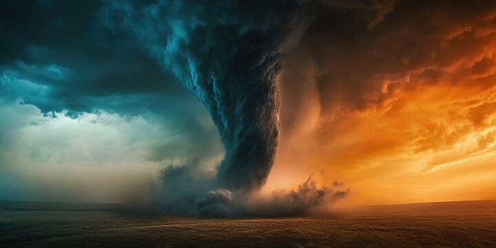 A breathtaking spectacle unfolds as tranquil backdrop is juxtaposed with ferocious might of a tornado, a vivid testament to nature's awe-inspiring unleashing unbridled force , Full HD, 32k Resolution
