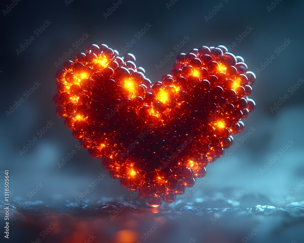 Aufkleber pulsating 3d glowing heart concept with floating beads