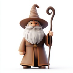 Cardboard wizard holding a magic staff, isolated on clear white background