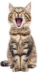 Fototapeta premium Playful Tabby Cat with Mouth Wide Open in a Cheerful Pose