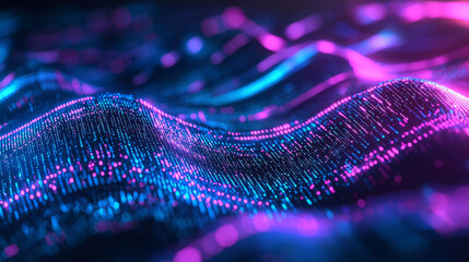 Futuristic sci-fi energy flow with electric blue and deep violet glowing strands, resembling digital data movement