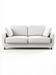 Fototapeta premium Eye-Level Full Shot Modern White Sofa on White Background, Minimalist Style, Home Decor, Furniture, Couch, Living Room, Interior Design, Relaxation Concept
