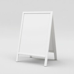 Eye-Level Shot Blank White A-Frame Signboard. Mockup Template, Business Display, Advertising, Promotion, Isolated on White Background, Retail, Restaurant, Cafe, Sidewalk.