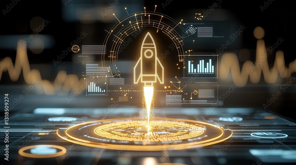 Poster visually captivating concept depicting a powerful rocket launch as a metaphor for business innovatio