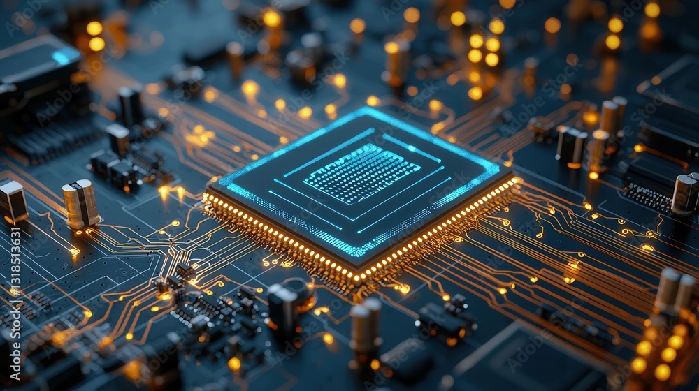 Poster cybernetic brain seamlessly integrated into a high tech digital circuit board showcasing a futuristi