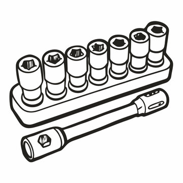 black and white socket wrench set clip art preview