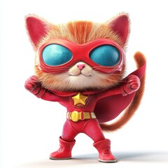 Fototapeta premium Cute Cat-Themed Mini Superhero in a Furry Costume, isolated on clear white background