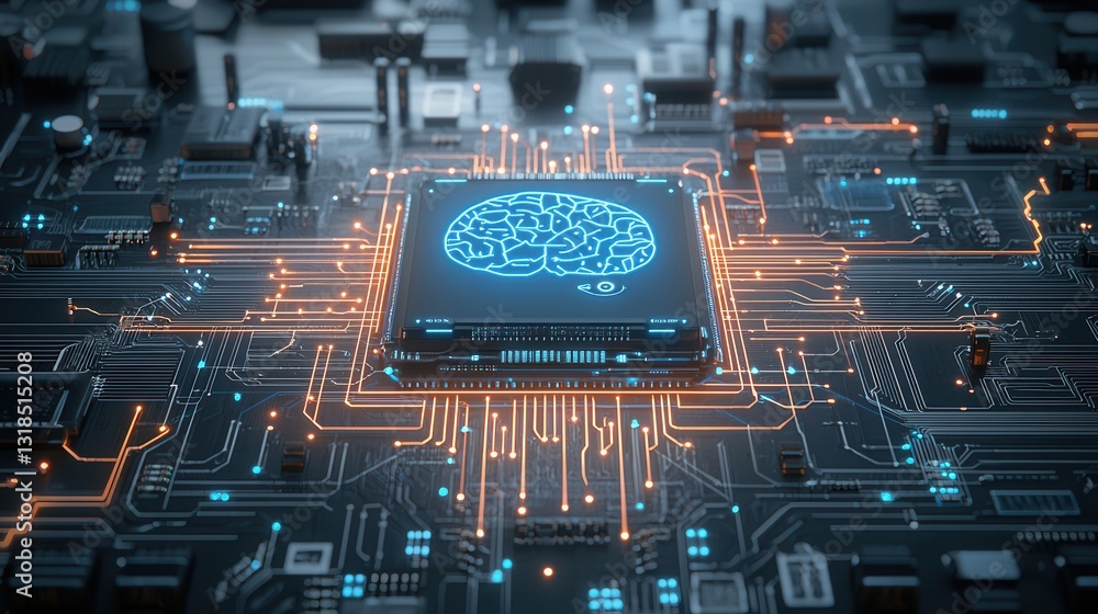 Poster intelligence representation with futuristic digital circuit brain advanced technology digital data n