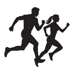 Running Silhouette Vector – Man and Woman Jogging Illustration