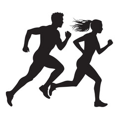 Running Silhouette Vector – Man and Woman Jogging Illustration