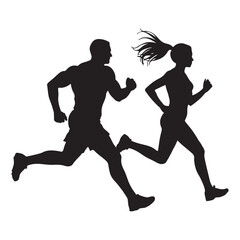 Running Silhouette Vector – Man and Woman Jogging Illustration