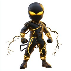 Fototapeta premium Electric Ninja Superhero with Lightning-Themed Suit, isolated on clear white background