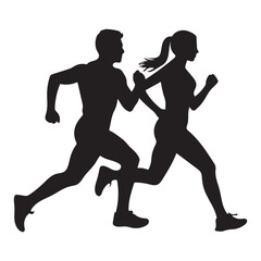 Obraz premium Running Silhouette Vector – Man and Woman Jogging Illustration