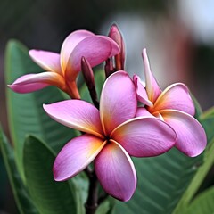 Fototapeta premium The red frangipani a stunning flower in tropical gardens is named Flower of Cambodia 
