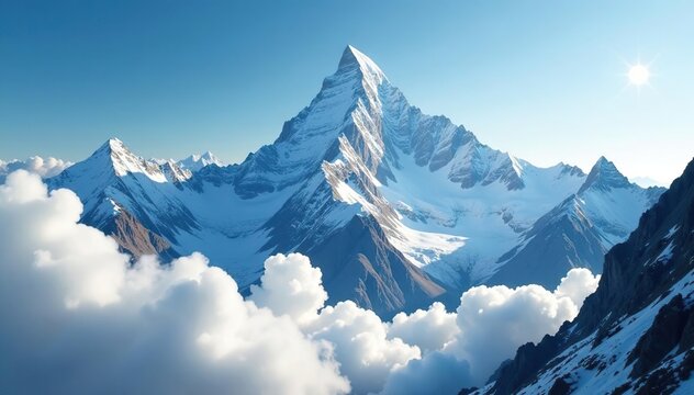 Killer mountain Nanga Parbat from unique perspective with clouds and mist, alps, clouds, killer