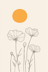 abstract illustration of a carnation bouquet, minimal bohemianpattern, boho inspired artwork, adventure, warmvintage color palette, poster composition, 