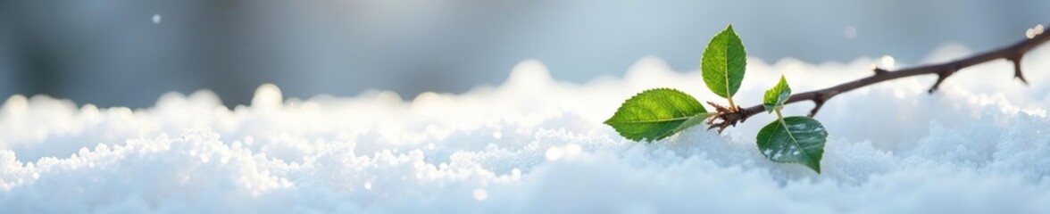 Small twigs and leaves on a snowy white surface, leaves, nature photography, branch details